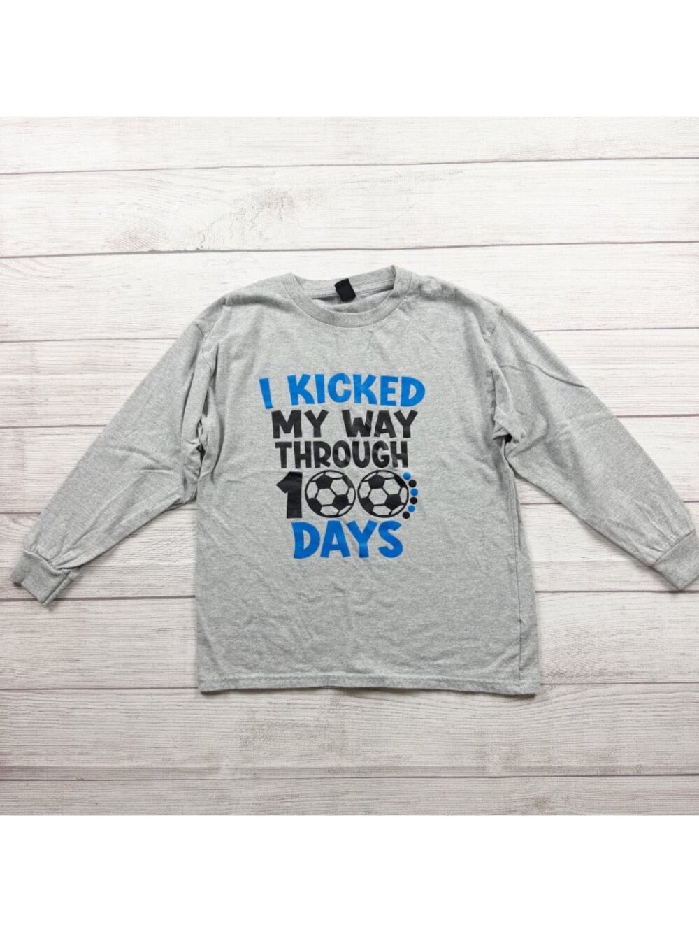 Gildan I Kicked My Way Through 100 Days School Long Sleeve Shirt Gray M